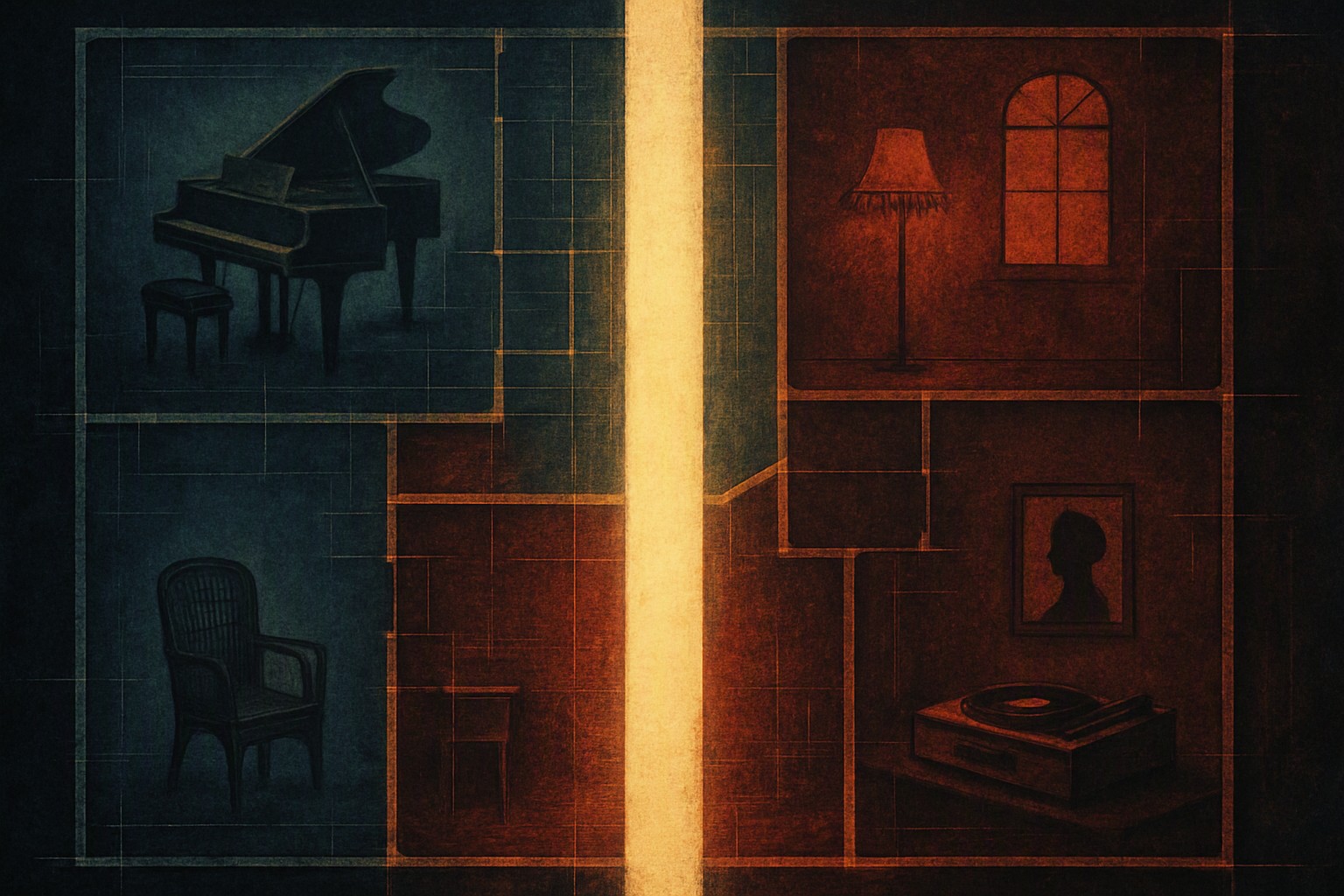 An architect's blueprint of a song, with a single vocal line running through several differently styled rooms built along the same grid