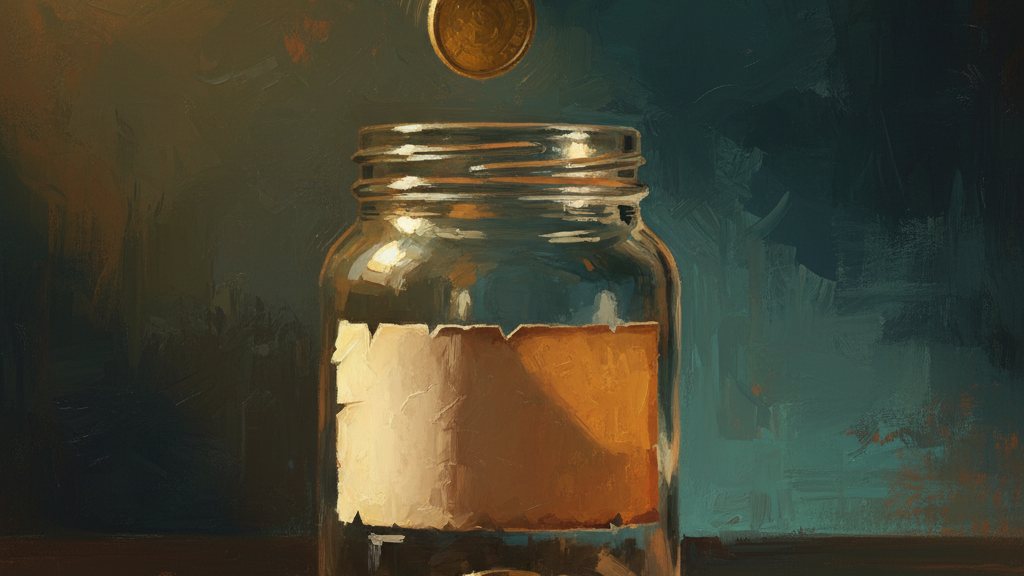 A single coin dropped once into a jar labeled forever