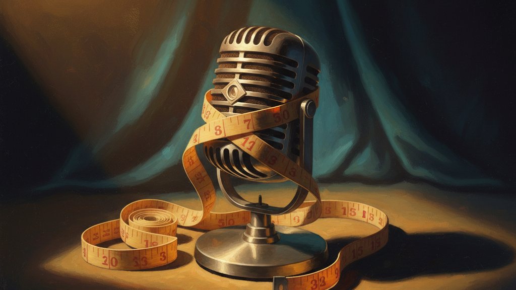 A tailor's measuring tape wrapped gently around a vintage microphone